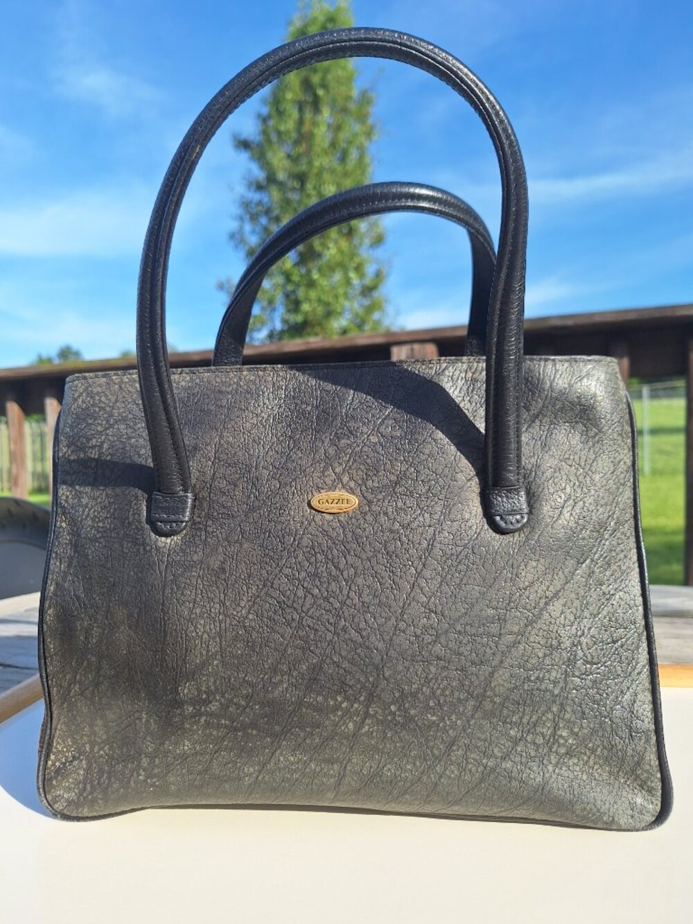 Luxurious Kangaroo Leather Satchel Bag by Gazzel of Australia in Matte Black